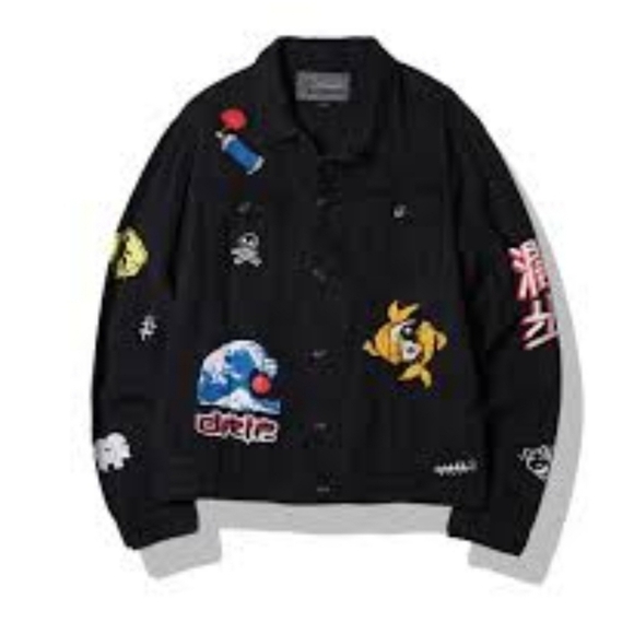 Brooklyn Cloth Womens Black Denim Patch COAT jacket Streetwear Sz.Medium - Picture 1 of 10